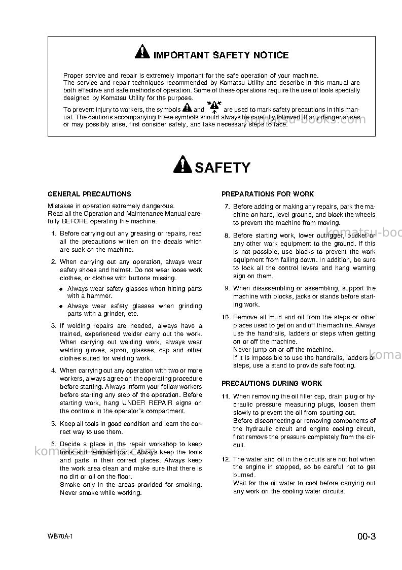 Komatsu wb70a-1ita Repair & maintenance cover Page 7