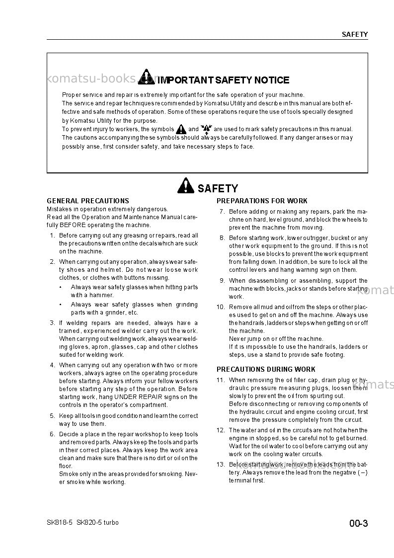 Komatsu sk818-5ita Repair & maintenance cover Page 7 Komatsu sk818-5ita Repair & maintenance cover Page 7