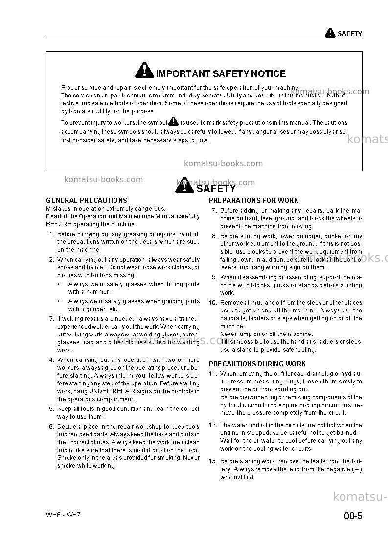 Komatsu wh714-1ita Repair & maintenance cover Page 7 Komatsu wh714-1ita Repair & maintenance cover Page 7