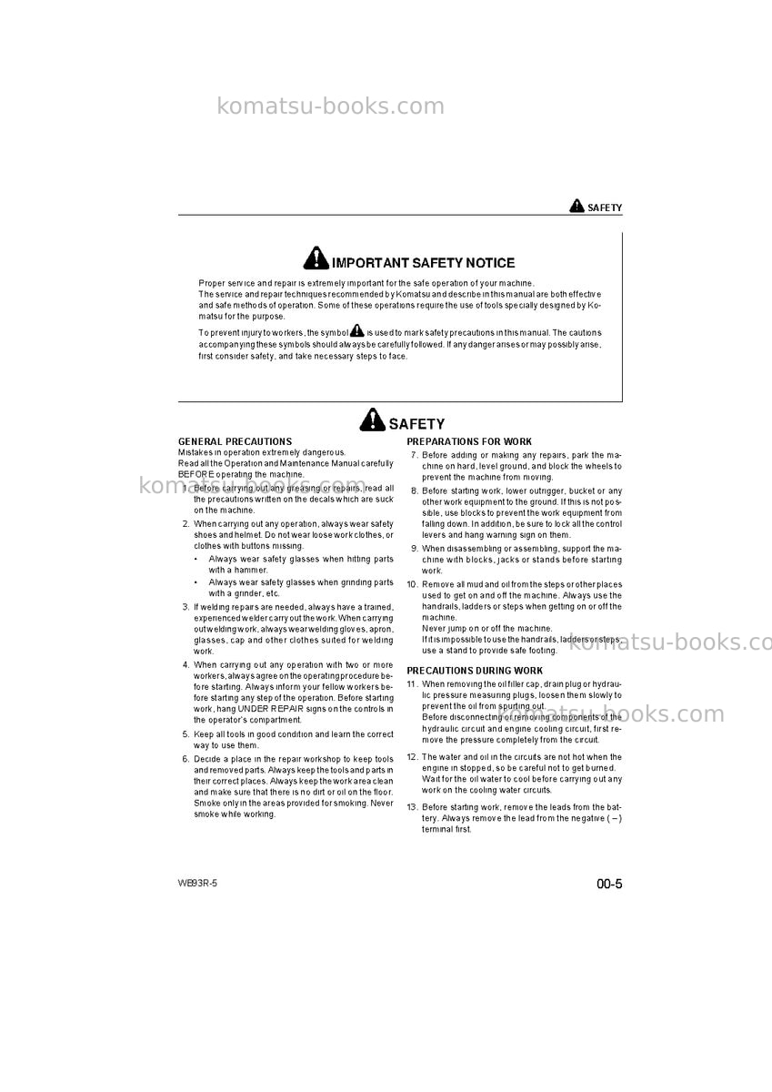 Komatsu wb93r-5ita Repair & maintenance cover Page 7