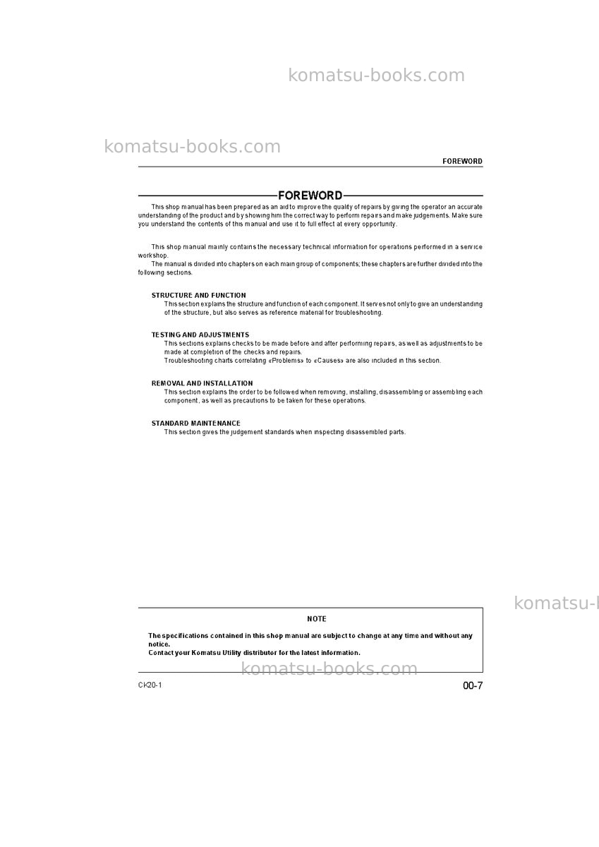 Komatsu ck20-1ita Repair & maintenance cover Page 7