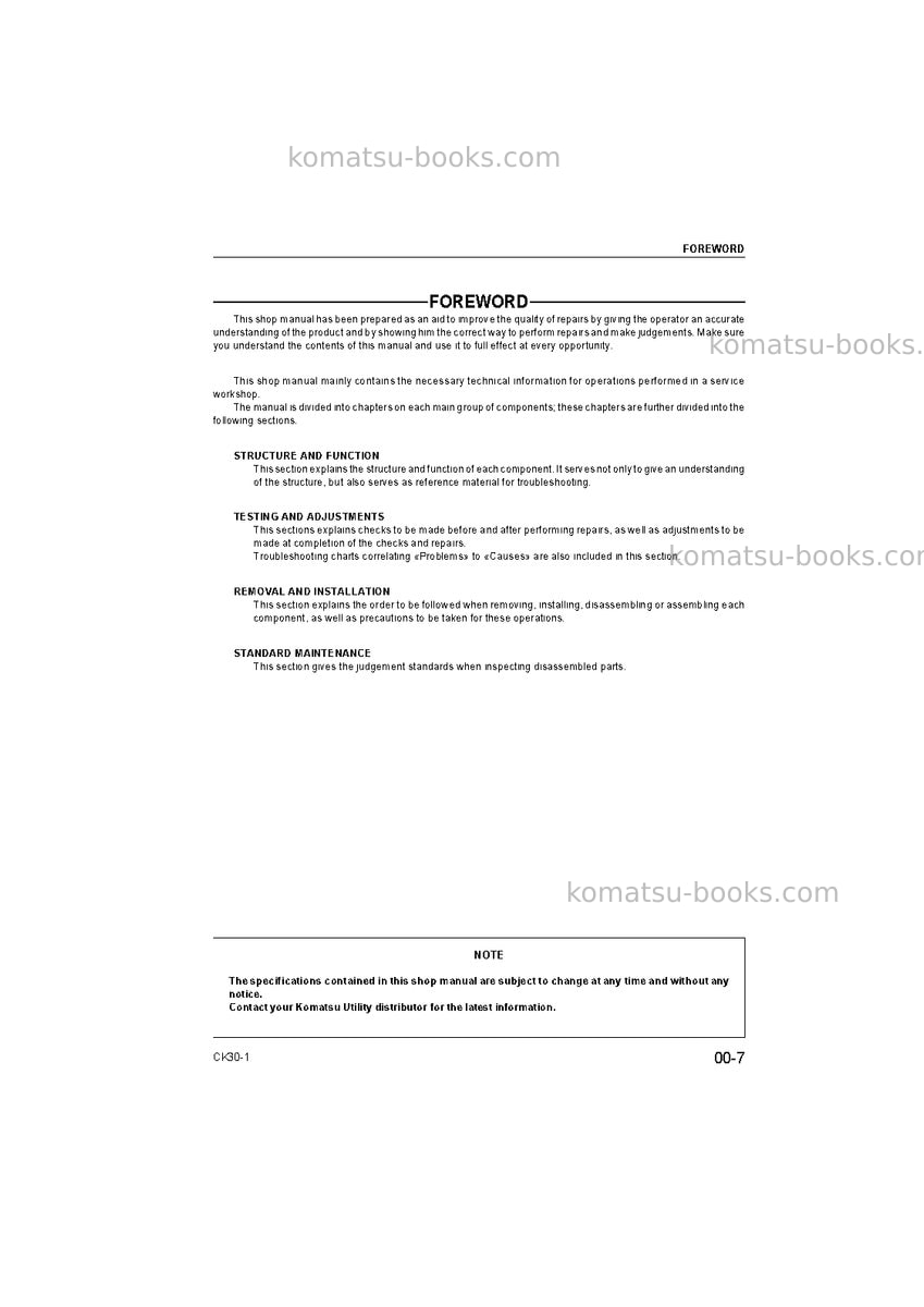 Komatsu ck30-1ita Repair & maintenance cover Page 7