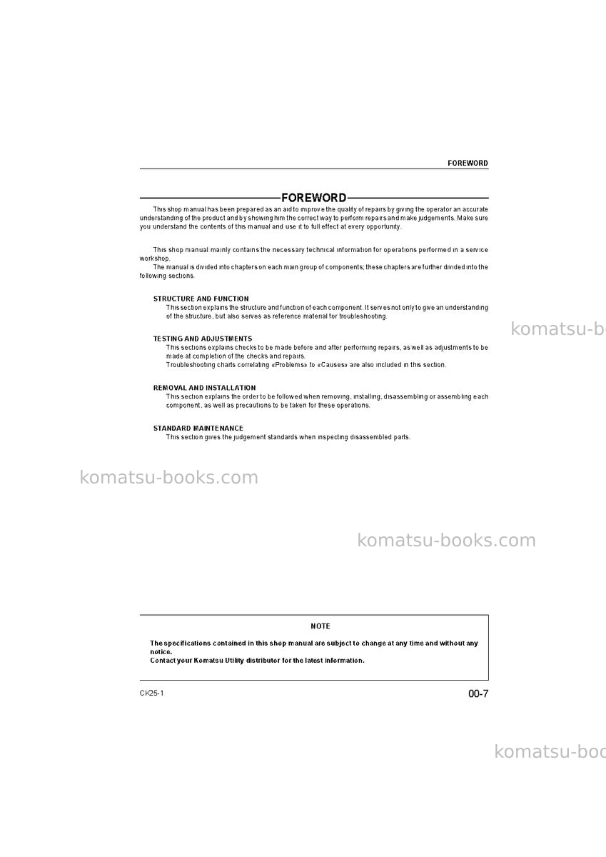 Komatsu ck25-1ita Repair & maintenance cover Page 7