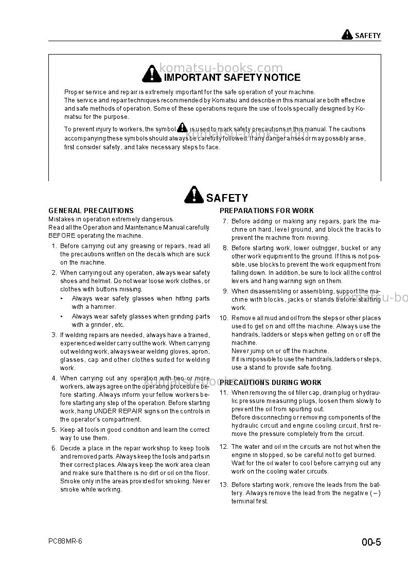 Komatsu pc88mr-6ita Repair & maintenance cover Page 7 Komatsu pc88mr-6ita Repair & maintenance cover Page 7