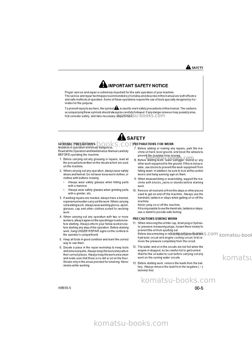 Komatsu wb93s-5ita Repair & maintenance cover Page 7