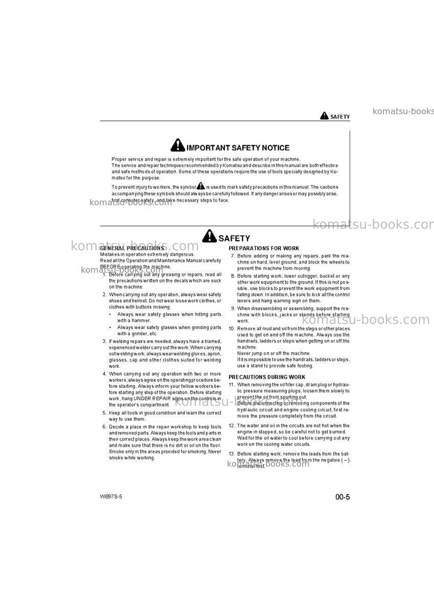 Komatsu wb97s-5ita Repair & maintenance cover Page 7