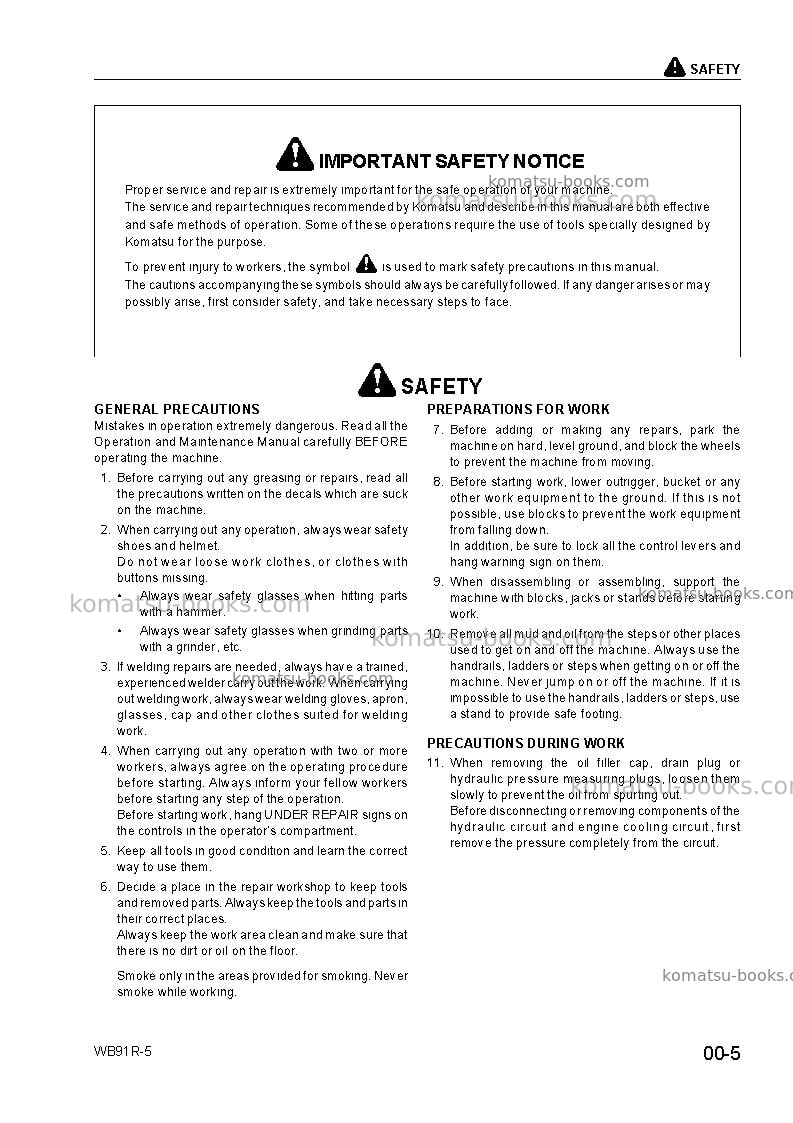 Komatsu wb91r-5ita Repair & maintenance cover Page 7 Komatsu wb91r-5ita Repair & maintenance cover Page 7