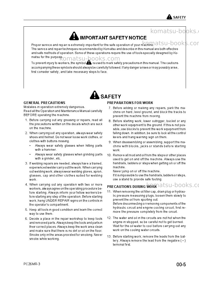 Komatsu pc26mr-3ita Repair & maintenance cover Page 7