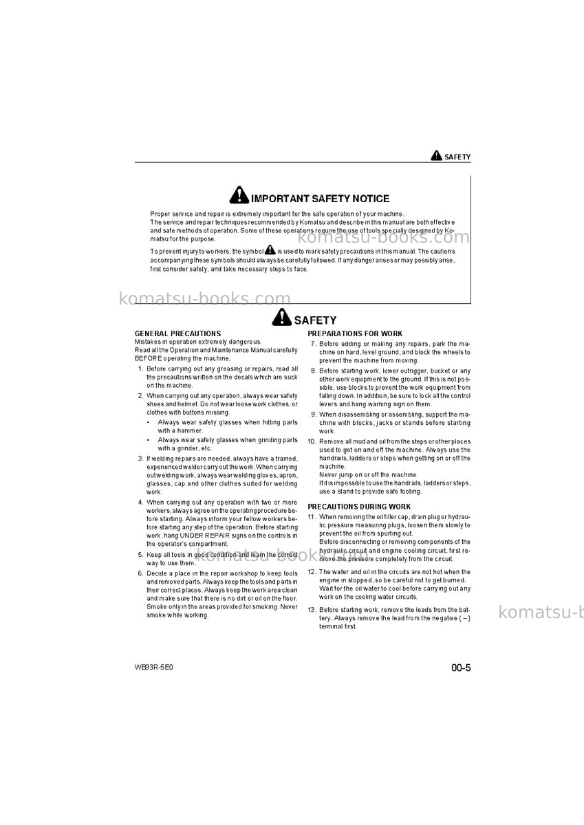 Komatsu wb93r-5ita-tier 3 Repair & maintenance cover Page 7