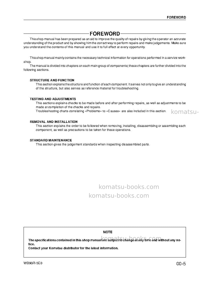 Komatsu wb93r-5ita-tier 3 Repair & maintenance cover Page 7
