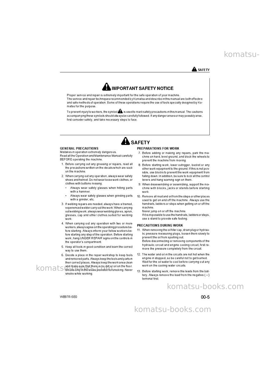 Komatsu wb97r-5ita-tier 3 Repair & maintenance cover Page 7