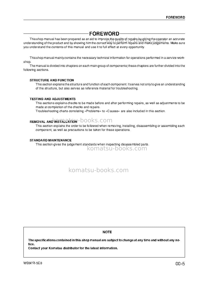 Komatsu wb97r-5ita-tier 3 Repair & maintenance cover Page 7