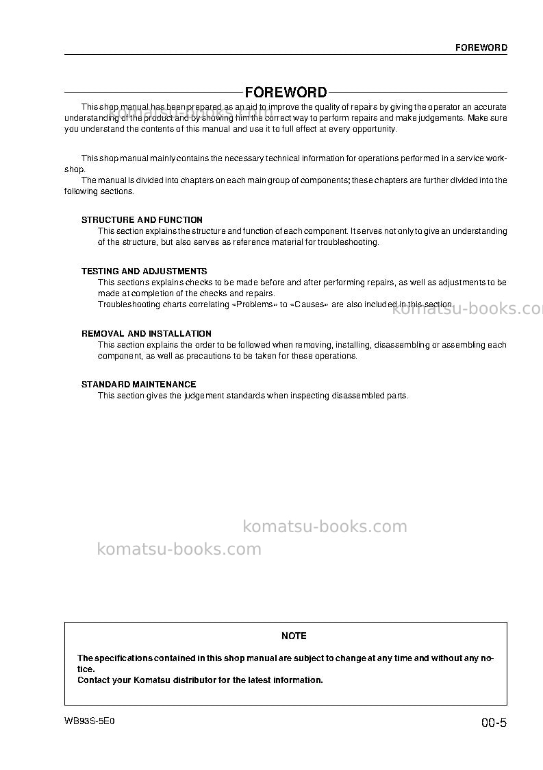 Komatsu wb93s-5ita-tier 3 Repair & maintenance cover Page 7