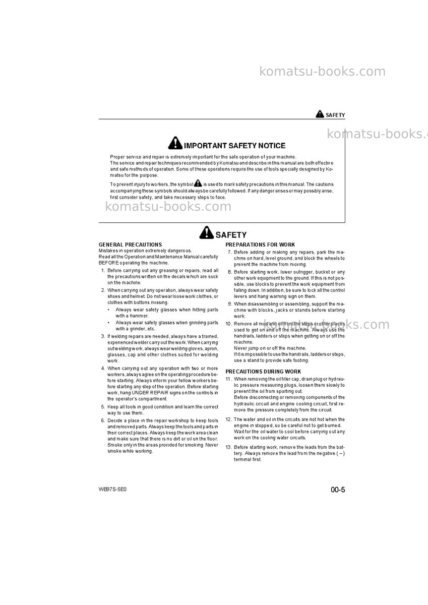 Komatsu wb97s-5ita-tier 3 Repair & maintenance cover Page 7