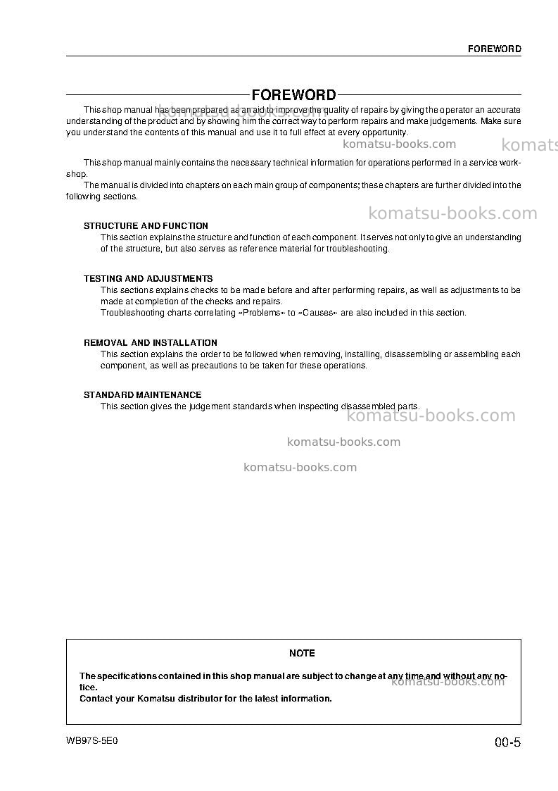 Komatsu wb97s-5ita-tier 3 Repair & maintenance cover Page 7