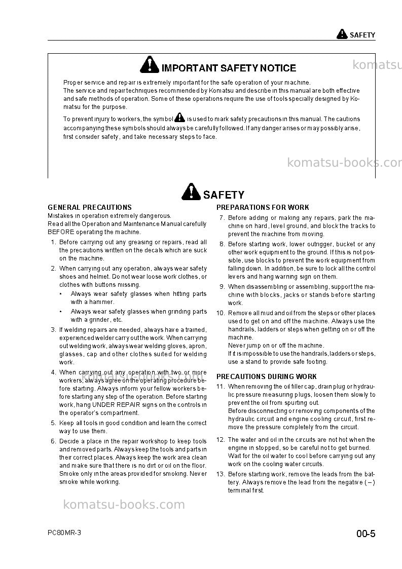Komatsu pc80mr-3ita Repair & maintenance cover Page 7 Komatsu pc80mr-3ita Repair & maintenance cover Page 7