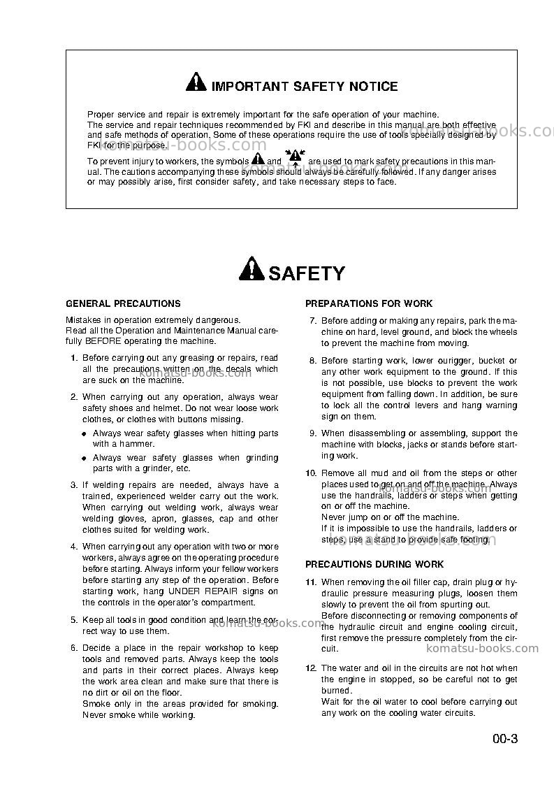 Komatsu pw95-1ita Repair & maintenance cover Page 7 Komatsu pw95-1ita Repair & maintenance cover Page 7