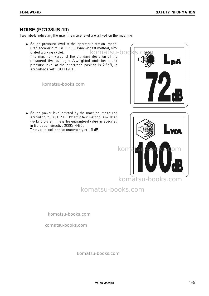 Komatsu pc138us-10ita Operation manual cover Page 7 Komatsu pc138us-10ita Operation manual cover Page 7