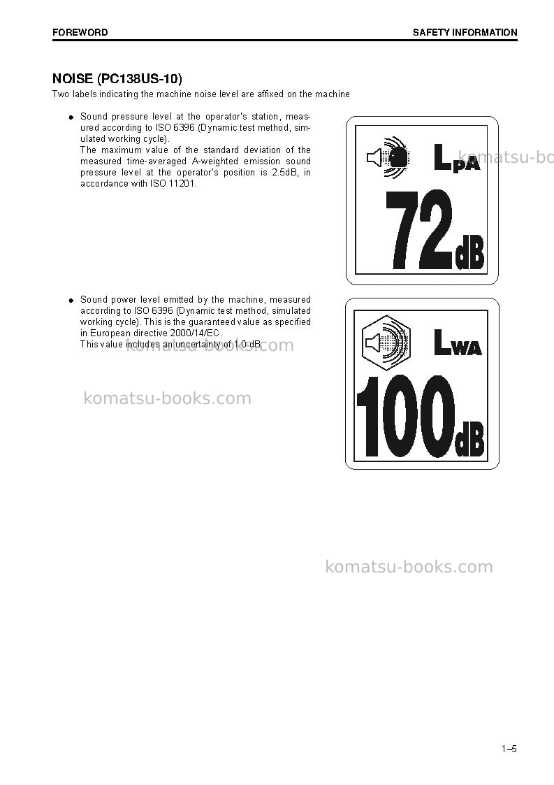 Komatsu pc138us-10ita Operation manual cover Page 7 Komatsu pc138us-10ita Operation manual cover Page 7