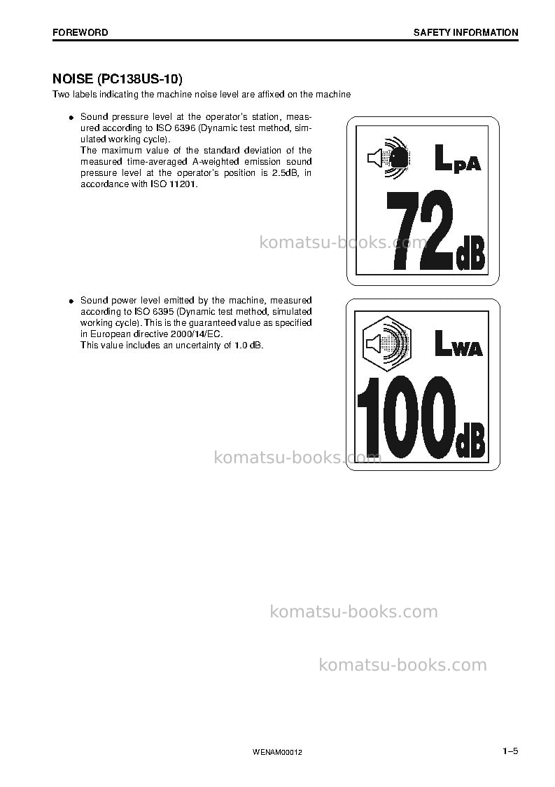 Komatsu pc138us-10ita Operation manual cover Page 7