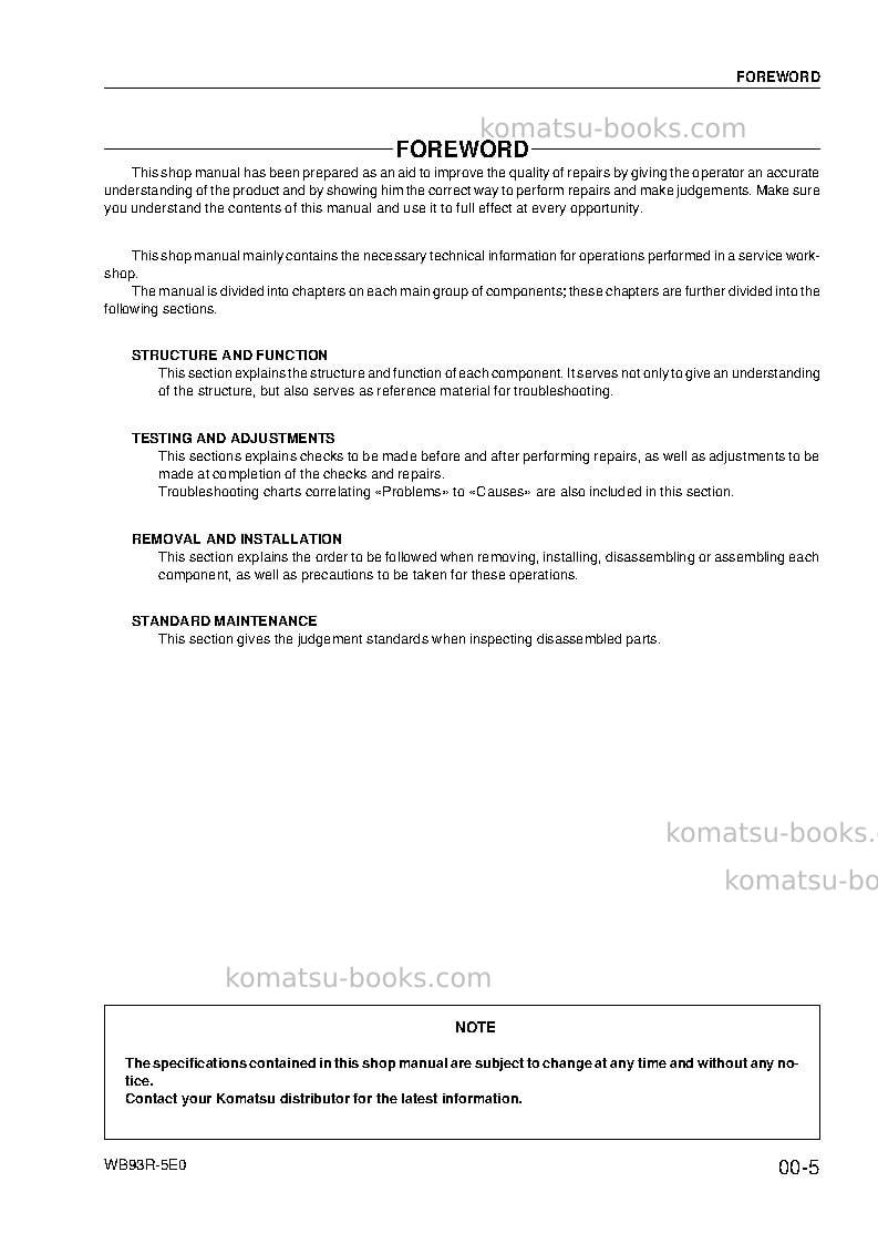 Komatsu wb93r-5ita-tier 3 Repair & maintenance cover Page 7