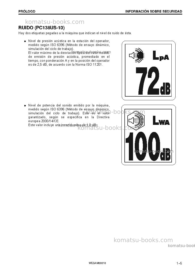 Komatsu pc138us-10ita Manual de operación cover Page 7 Komatsu pc138us-10ita Manual de operación cover Page 7