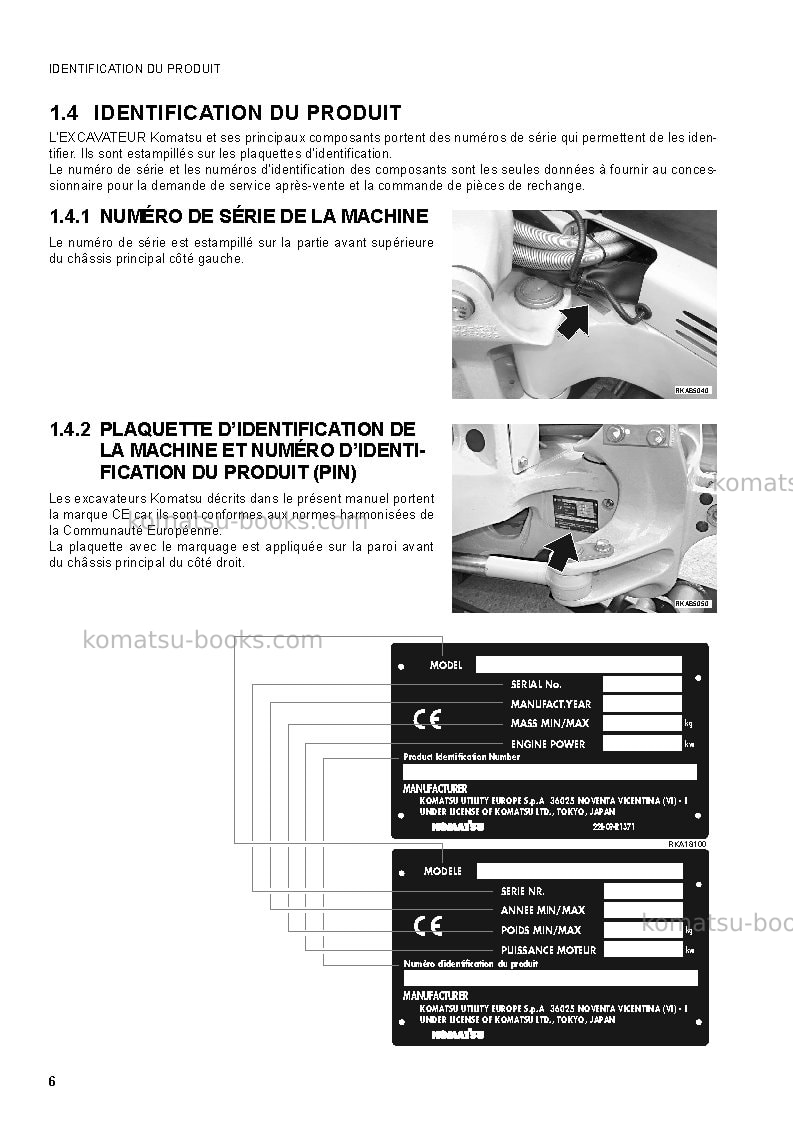 Komatsu pc18mr-2jpn Manuel d'utilisation couverture Page 7