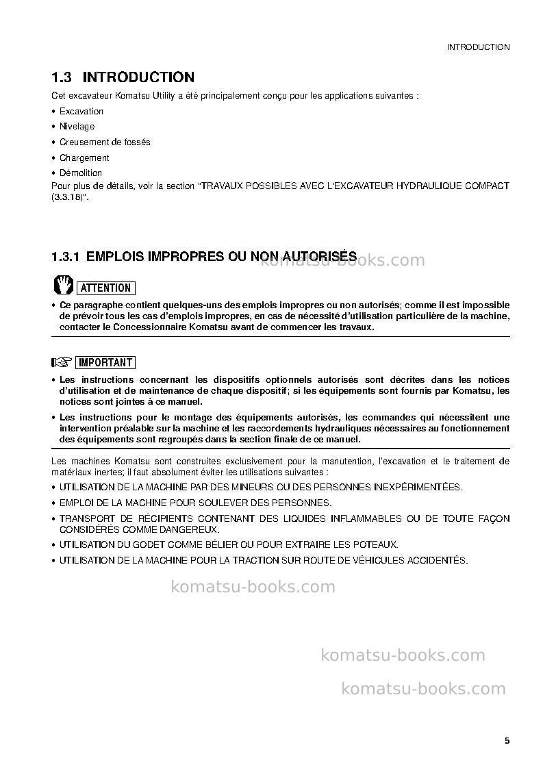 Komatsu pc09-1ita Manuel d'utilisation couverture Page 7 Komatsu pc09-1ita Manuel d'utilisation couverture Page 7