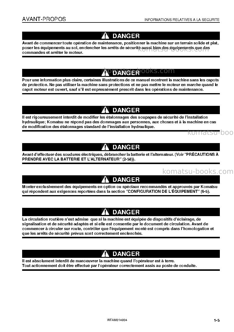 Komatsu pw118mr-8ita Manuel d'utilisation couverture Page 7 Komatsu pw118mr-8ita Manuel d'utilisation couverture Page 7