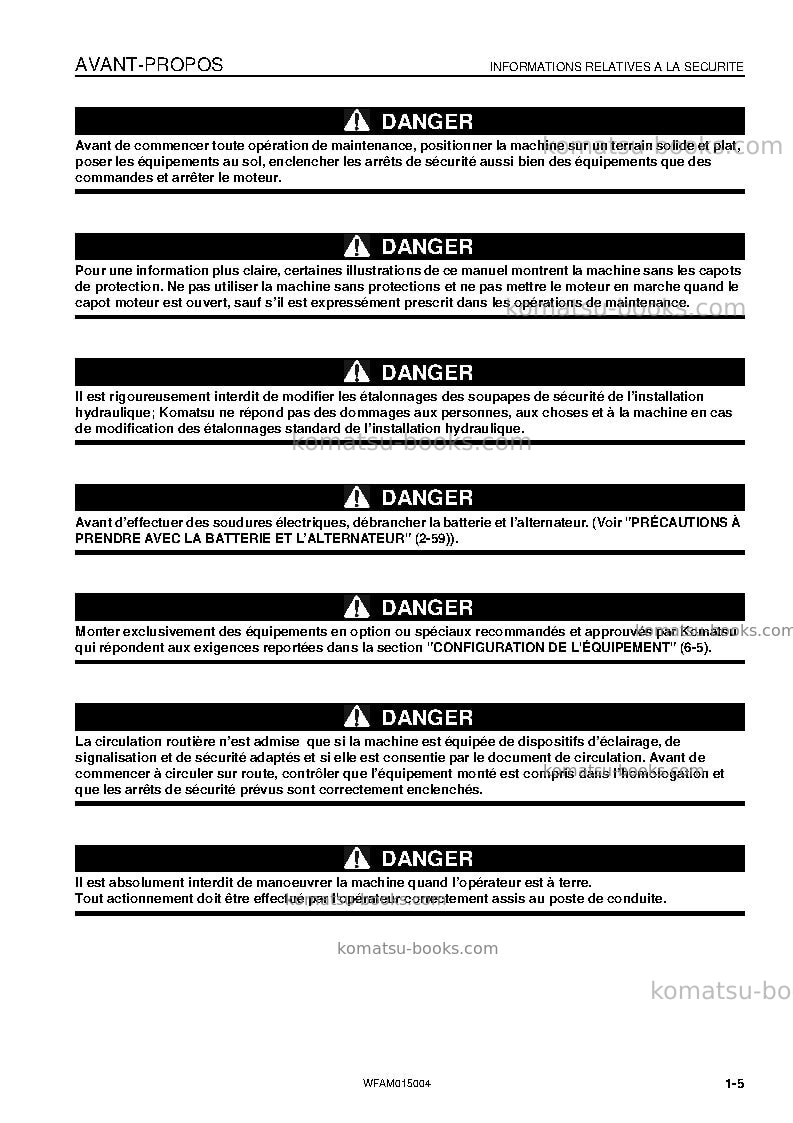 Komatsu pw98mr-8ita Manuel d'utilisation couverture Page 7 Komatsu pw98mr-8ita Manuel d'utilisation couverture Page 7