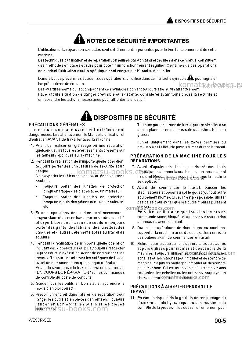 Komatsu wb93r-5ita-tier 3 Réparation et maintenance couverture Page 7 Komatsu wb93r-5ita-tier 3 Réparation et maintenance couverture Page 7