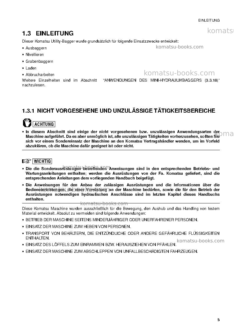 Komatsu pc09-1ita Betriebsanleitung Titelseite Seite 7 Komatsu pc09-1ita Betriebsanleitung Titelseite Seite 7