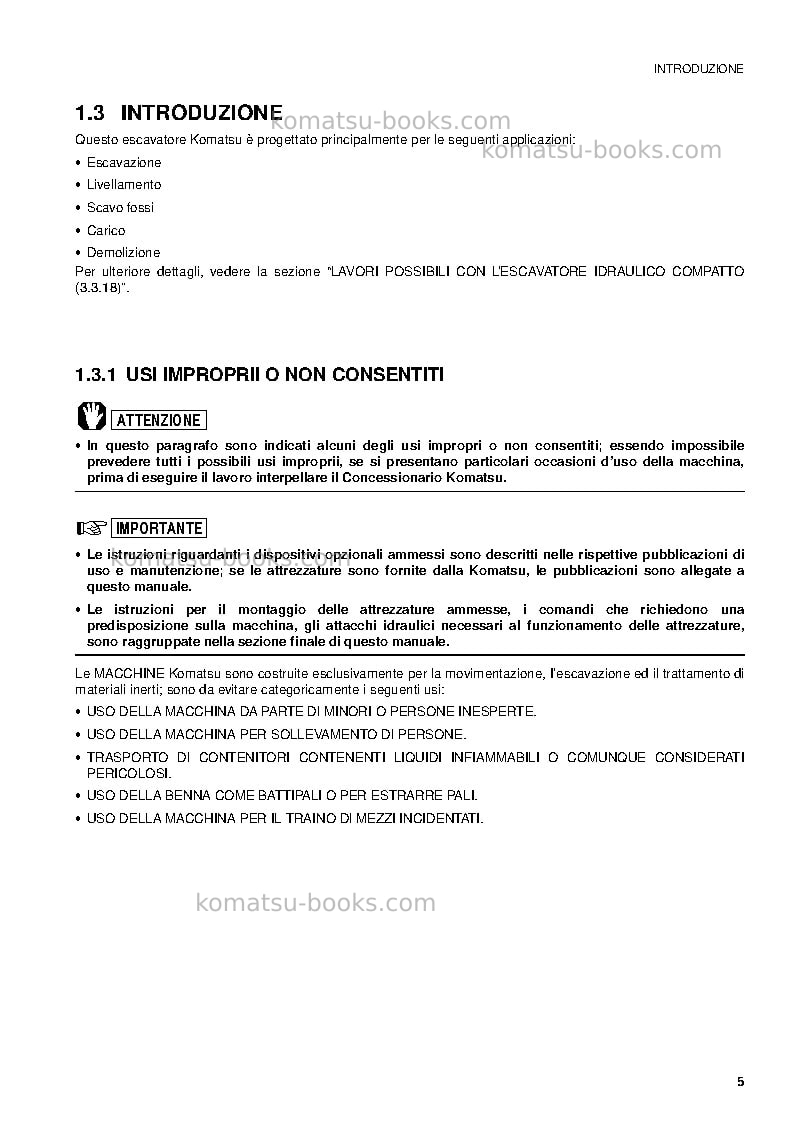 Komatsu pc09-1ita Manuale operativo copertina Pagina 7 Komatsu pc09-1ita Manuale operativo copertina Pagina 7
