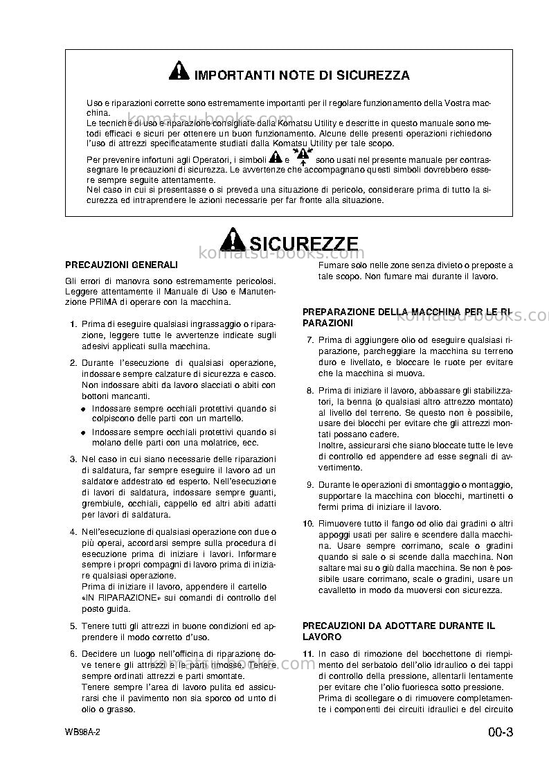 Komatsu wb98a-2ita Riparazione e manutenzione copertina Pagina 7