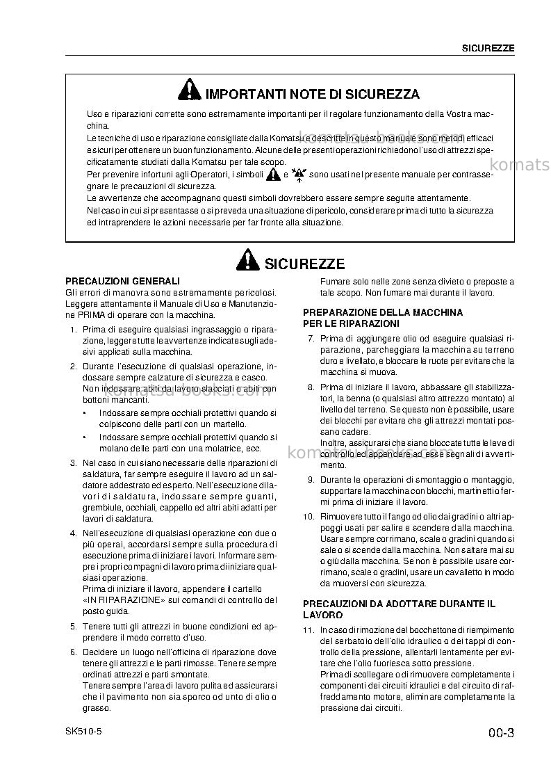 Komatsu sk510-5ita Riparazione e manutenzione copertina Pagina 7 Komatsu sk510-5ita Riparazione e manutenzione copertina Pagina 7