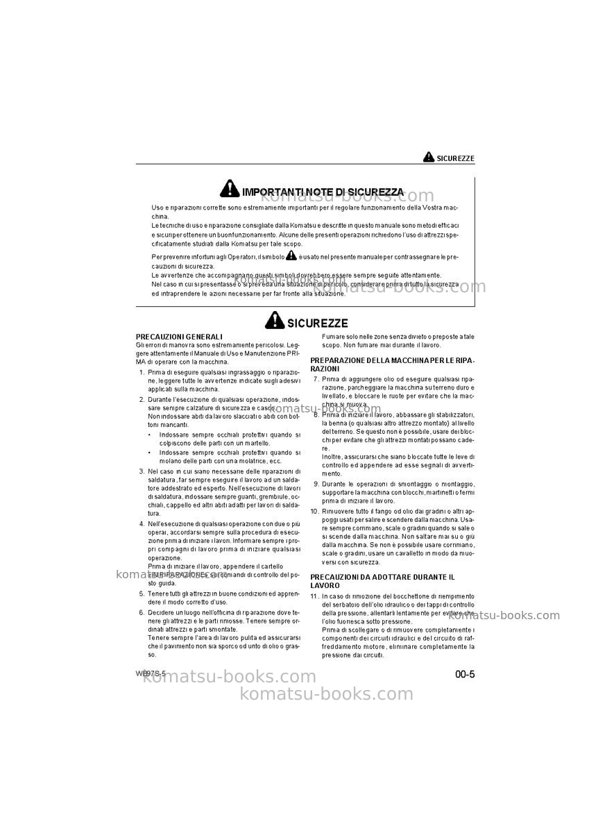 Komatsu wb97s-5ita Riparazione e manutenzione copertina Pagina 7