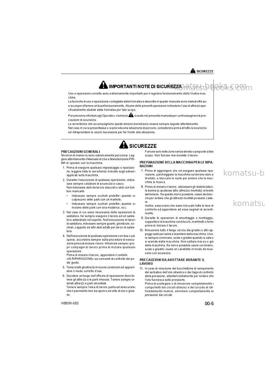 Komatsu wb93r-5ita-tier 3 Riparazione e manutenzione copertina Pagina 7 Komatsu wb93r-5ita-tier 3 Riparazione e manutenzione copertina Pagina 7