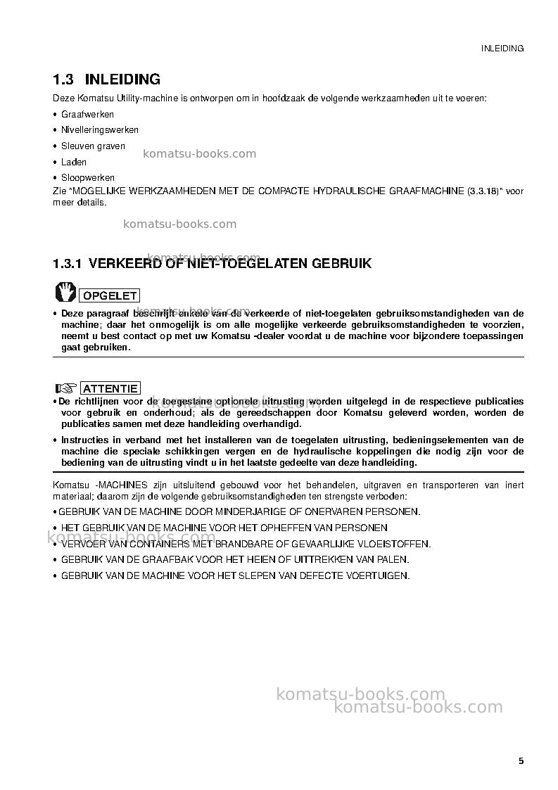 Komatsu pc09-1ita Operation manual cover Page 7 Komatsu pc09-1ita Operation manual cover Page 7