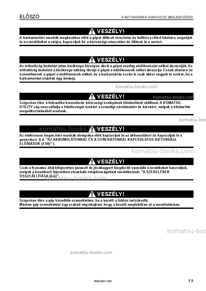 Komatsu pc09-1ita Operation manual cover Page 7 Komatsu pc09-1ita Operation manual cover Page 7