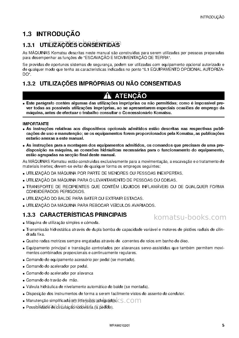 Komatsu sk510-5ita Manual de operação capa Página 7 Komatsu sk510-5ita Manual de operação capa Página 7