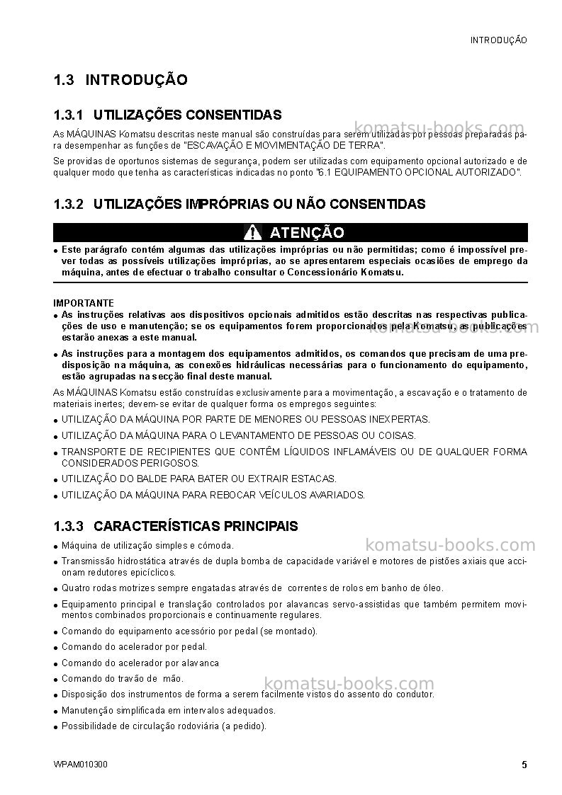Komatsu sk714-5ita-/ Manual de operação capa Página 7