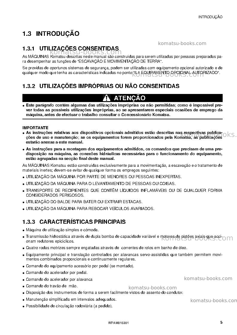 Komatsu sk714-5ita-/ Manual de operação capa Página 7 Komatsu sk714-5ita-/ Manual de operação capa Página 7