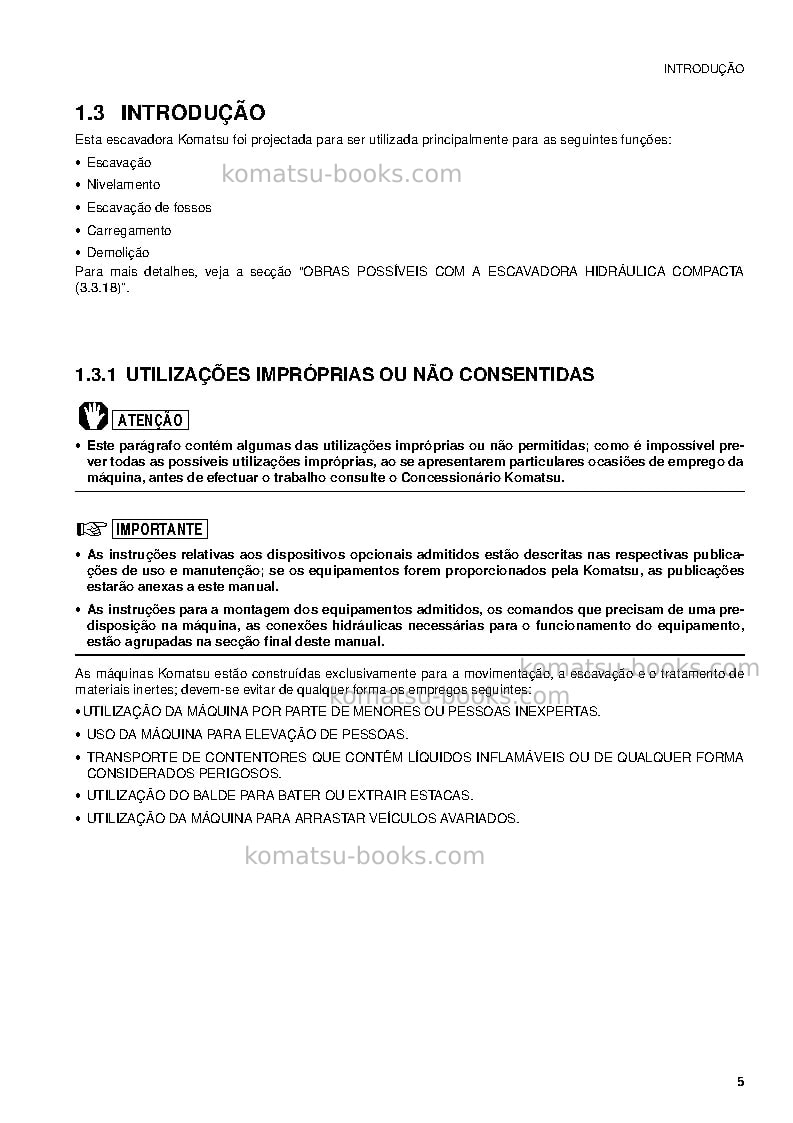 Komatsu pc09-1ita Manual de operação capa Página 7 Komatsu pc09-1ita Manual de operação capa Página 7