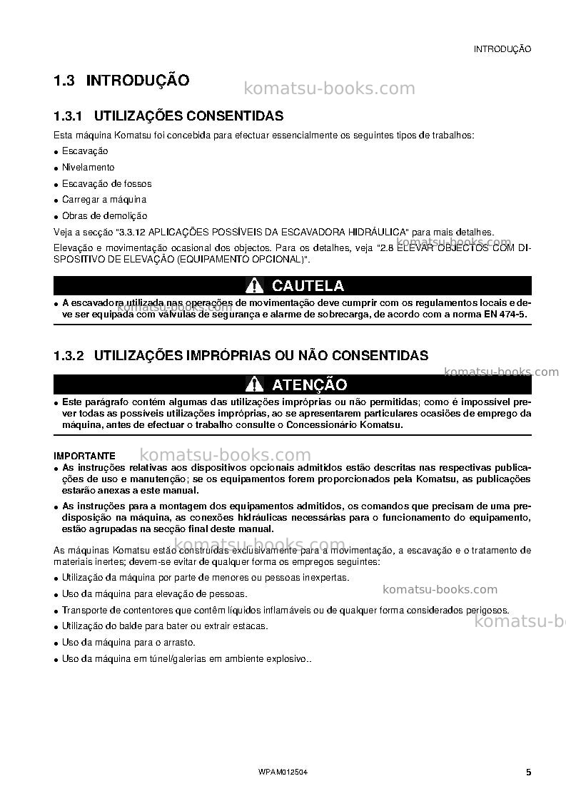 Komatsu pc26mr-3ita Manual de operação capa Página 7 Komatsu pc26mr-3ita Manual de operação capa Página 7