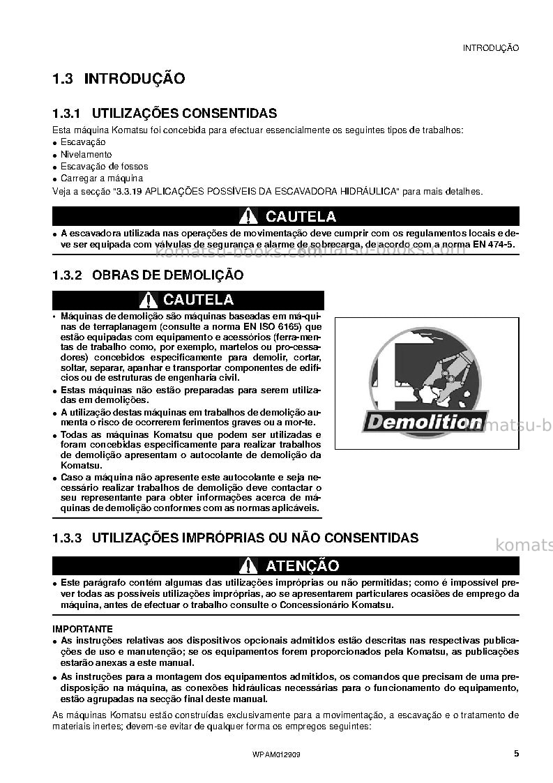 Komatsu pc80mr-3ita Manual de operação capa Página 7 Komatsu pc80mr-3ita Manual de operação capa Página 7