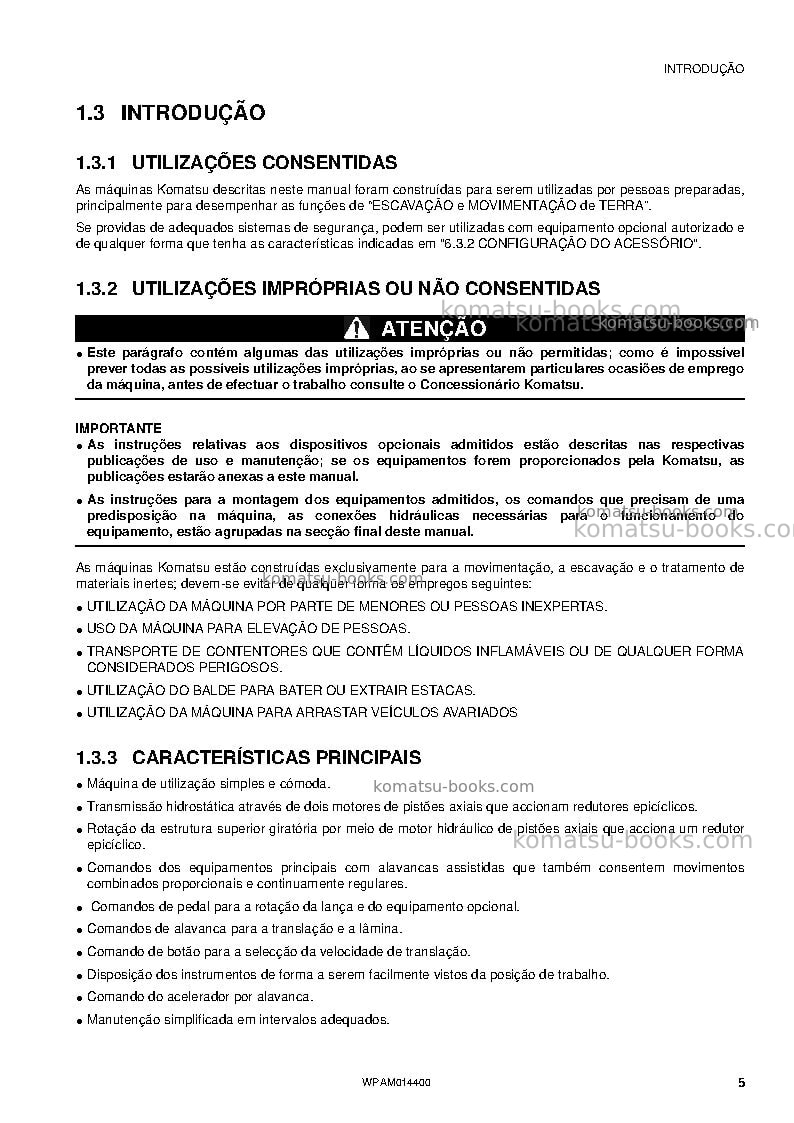 Komatsu pc55mr-3ita Manual de operação capa Página 7 Komatsu pc55mr-3ita Manual de operação capa Página 7