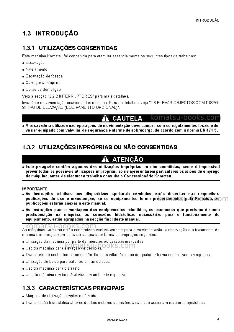 Komatsu pc55mr-3ita Manual de operação capa Página 7 Komatsu pc55mr-3ita Manual de operação capa Página 7