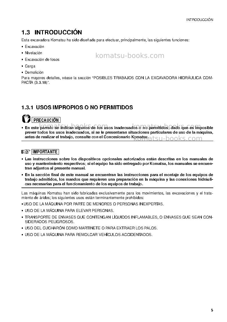Komatsu pc09-1ita Manual de operación cover Page 7 Komatsu pc09-1ita Manual de operación cover Page 7