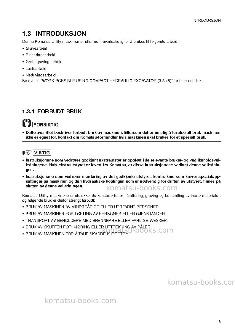 Komatsu pc09-1ita Operation manual cover Page 7 Komatsu pc09-1ita Operation manual cover Page 7