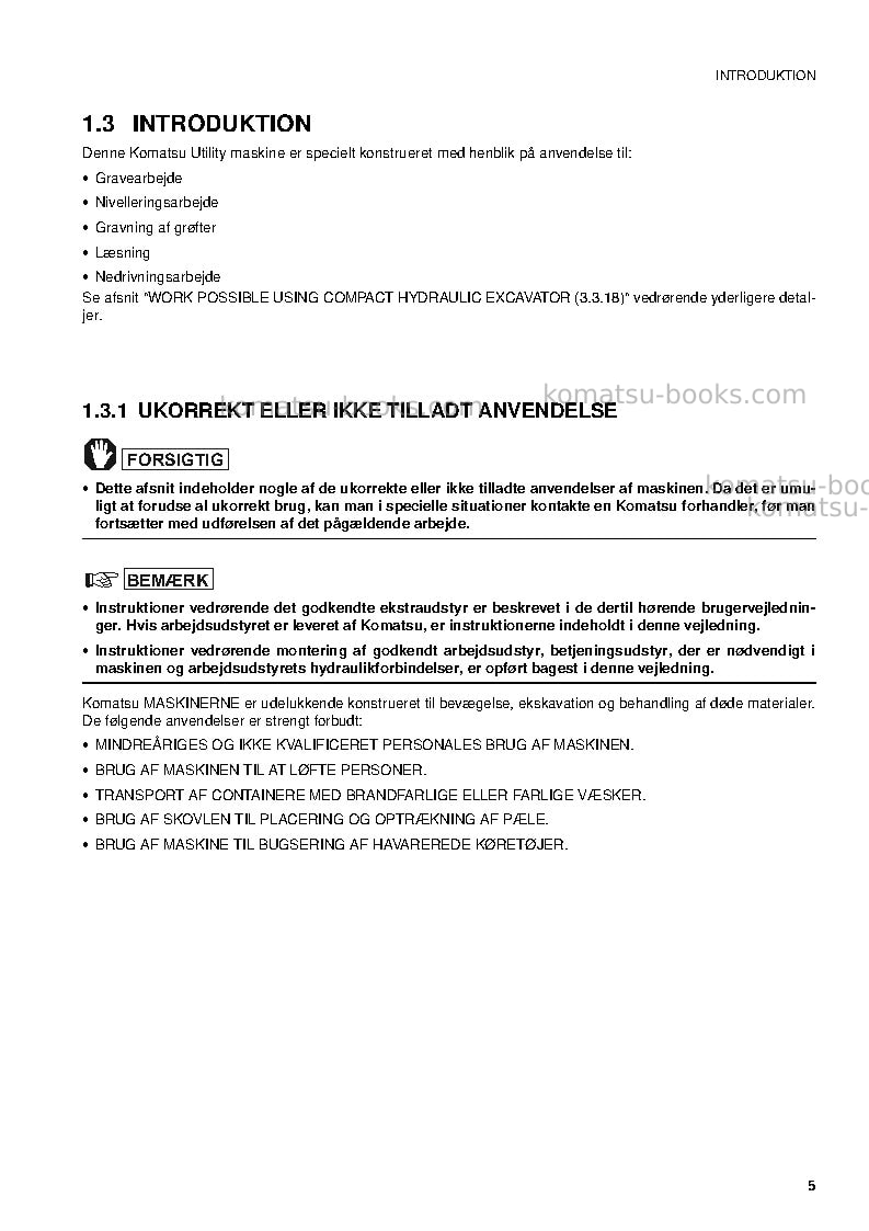Komatsu pc09-1ita Operation manual cover Page 7 Komatsu pc09-1ita Operation manual cover Page 7
